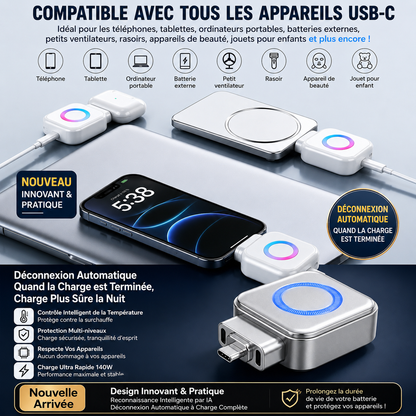 StopCharge™ : l'adaptateur  à intelligence artificielle  qui se désadapte automatiquement  quand votre batterie est pleine.