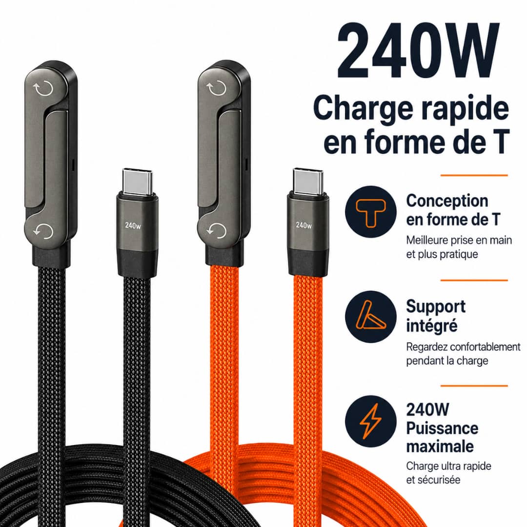NeoCable™ – Le câble intelligent (Type C)qui recharge votre téléphone en un éclair… sans jamais se casser