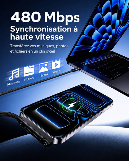 NeoCable™ – Le câble intelligent (Type C)qui recharge votre téléphone en un éclair… sans jamais se casser